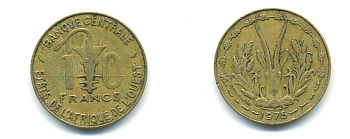 ЗАПАДНАЯ АФРИКА 10 ФРАНКОВ 1975 KM 1а алюминий никель бронза 86-1645