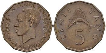 Танзания 5 центов 1966 KM 1 бронза 4579-127