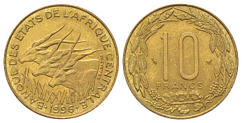 Центральная Африка (BEAC) 10 франков 1996 KM 9 медь алюминий никель UNC 4616-316