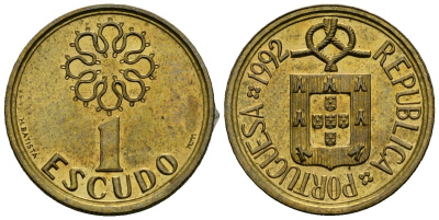 Португалия 1 эскудо 1992 KM 631 никель латунь 4164-1068