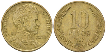 Чили 10 песо 1997 KM 228 никель латунь 4621-548