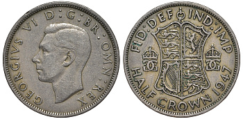 Великобритания 1/2 кроны 1947 Георг VI (1936-1952) KM 866, Spink 4101 медно-никель    1530-1315