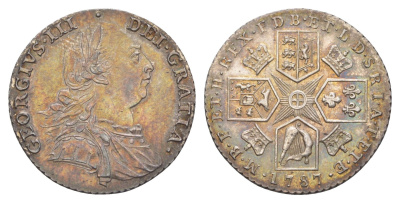 Великобритания 1 шиллинг 1787 Георг III (1760-1820), год-тип KM 607.2, Spink 3746 серебро UNC 00-801-17