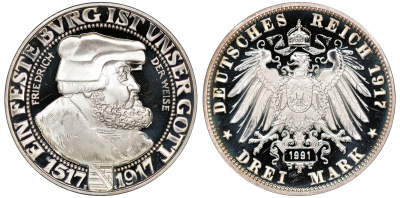 Германия реплика 3 марок 1917 года 1991 серебро 00-00