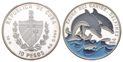 Куба оригинальный полный набор из 6 монет (10 песо) в оригинальной коробке 1994 Карибская фауна 1-4-6-07