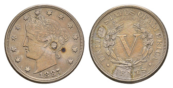 США 5 центов 1887 KM 112 медно-никель 1520-1122