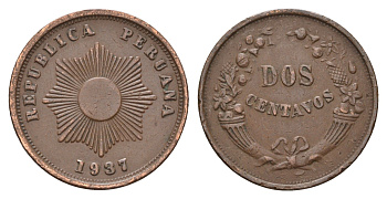 Перу 2 сентаво 1937 KM 212 бронза 80-513