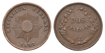 Перу 2 сентаво 1937 KM 212 бронза 80-513