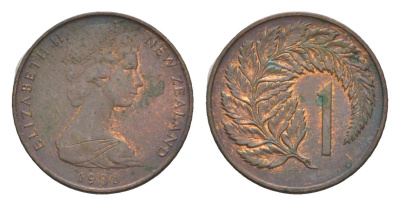 Новая Зеландия 1 цент 1980 Елизавета II (1952-2022), лист папоротника KM 31.1 бронза 4655-1135