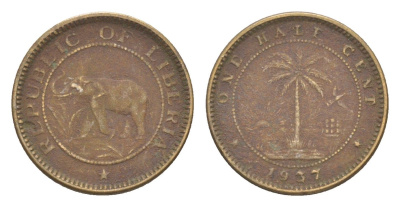 Либерия 1/2 цента 1937 KM 10 латунь 4614-832