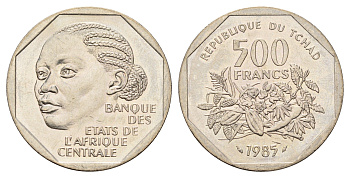 Чад 500 франков 1985 год-тип KM 13 медно-никель UNC 4127-1845