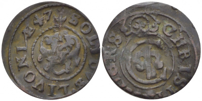 Ливония, Рига, шведская оккупация солид (шиллинг) 1647 Кристина (1634-1654) серебро 3718-339