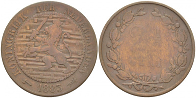 НИДЕРЛАНДЫ 2 1/2 ЦЕНТА 1883 РЕДКИЙ ГОД KM 108 бронза 3457-737