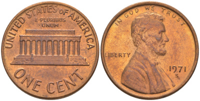 США 1 ЦЕНТ 1970 D, ЛИНКОЛЬН KM 201 медь цинк UNC 187-1163