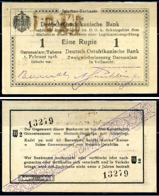 Германская Восточная Африка 1 рупия 1916 Pick 19 (9)	 бумага aUNC 8590-37-2-2