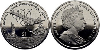 Британские Виргинские острова 1 доллар 2013 10 лет со дня последнего полета Конкорда KM 443 медно-никель UNC 4368-114