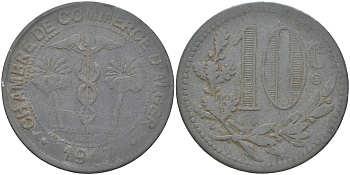 Алжир 10 сантимов 1917 KM TnA7 цинк 4622-115