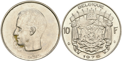 Бельгия 10 франков 1975 Belgique, Бодуэн I (1951-1993) KM 155.1 никель 4364-2552