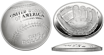 США 1 доллар 2014 P, бейсбол, выпукло-вогнутая KM NEW серебро PROOF 1068-10-54