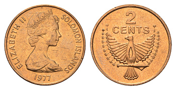 Соломоновы острова 2 цента 1977 птица KM 2 бронза aUNC 4573-712