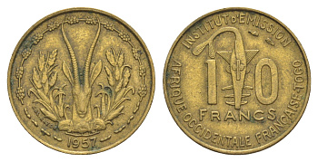 Французская Западная Африка 10 франков 1957 KM 8 медь алюминий 4637-235