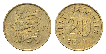 Эстония 20 сентов 1992 KM 23 латунь UNC 4689-656