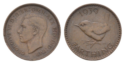Великобритания 1 фартинг 1939 Георг VI (1936-1952) KM 843, Spink 4116 бронза 3718-261