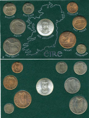 Ирландия набор из 9 монет 1966 от 1 фартинга до 10 шиллингов, в оригинальной пластиковой упаковке    UNC  1-6-2-23