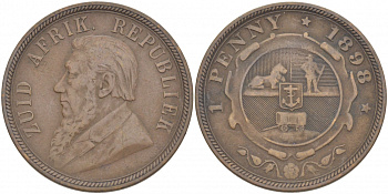 Южно-Африканская Республика, Трансвааль 1 пенни 1898 Пауль Крюгер KM 2 медь 180-925