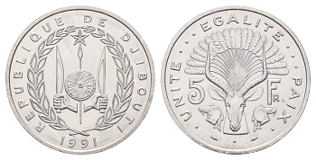 Джибути 5 франков 1991 KM 22 алюминий UNC 4672-221