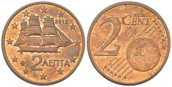 Греция 2 евроцента 2013 KM 182 сталь плакированная медью 4539-625