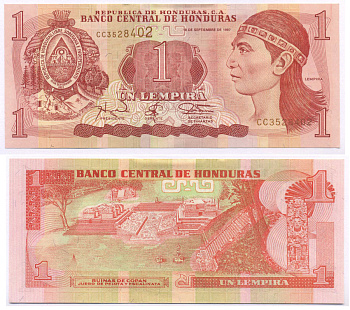 ГОНДУРАС 1 ЛЕМПИРА 1997 18 СЕНТЯБРЯ 1997, РУИНЫ КОПАН, ОСТАТКИ ДРЕВНЕГО ГОРОДА ИНКОВ В ГОНДУРАСЕ Pick 79A бумага UNC (ПРЕСС) 8588-84-1-1