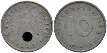 ГЕРМАНИЯ 10 РЕЙХСПФЕННИГОВ 1942 A KM 101, J. 371 цинк 4401-637