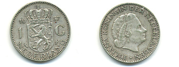 Нидерланды 1 гульден 1957 Юлиана (1948-1980) KM 184  серебро 83-745