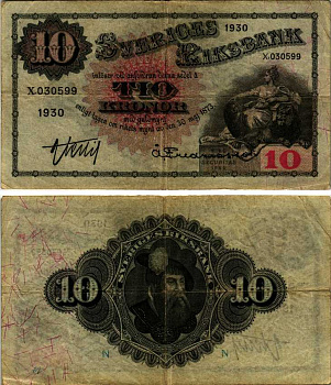 ШВЕЦИЯ 10 КРОН 1930 Pick 34m бумага 6312-56-3-1
