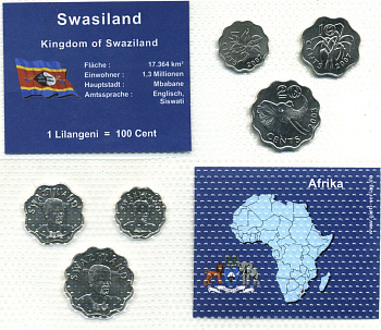 Свазиленд лот из 3 монет - 5, 10, 20 центов в пластиковой запайке UNC 7-4-1-38