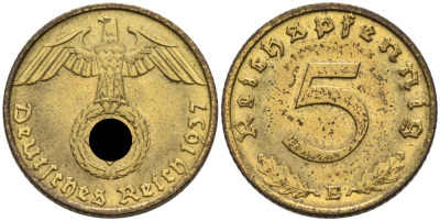 Германия 5 рейхспфеннигов 1937 E KM 91, J. 363 алюминиевая бронза 4567-1039