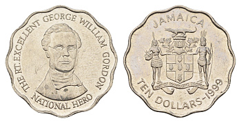 Ямайка 10 долларов 1999 KM 181 сталь плакированная никелем 190-241