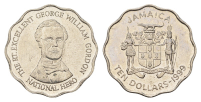 Ямайка 10 долларов 1999 KM 181 сталь плакированная никелем 190-241