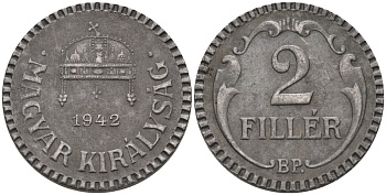 Венгрия 2 филлера 1942 KM 518.2 сталь 4115-1011