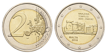 Мальта 2 евро 2018 Доисторические места Мальты - Храм Мнайдры KM 191 биметалл UNC 72-1235