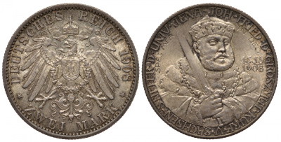 Саксен-Веймар-Эйзенах 2 марки 1908 А, 350 лет университету в Йене Weege 156, J.160, KM 174 серебро UNC 00-000-00