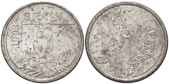 БРАЗИЛИЯ 5 КРУЗЕЙРО РЕАЛ 1993 РЕФОРМА 1993-1994, ПОПУГАИ АРА KM 627 нержавеющая сталь 4388-244