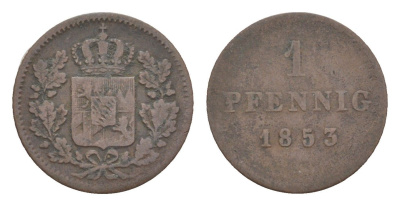 Бавария 1 пфенниг 1853 Максимилиан II (1848-1864) KM 797 медь 4649-459