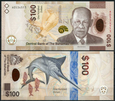 Багамские острова 100 долларов 2021 Артур Дион Ханна (1928-2021), тунец Pick NEW бумага, пластик UNC (пресс) 000-00-00