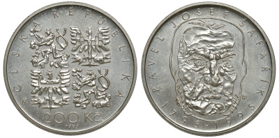 Чехия 200 крон 1995 200 лет со дня рождения Павла Йозефа Шафарика KM 16 серебро UNC 1527-1334