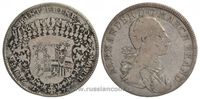 Бранденбург-Ансбах 1 талер 1777 G, Александр I KM 304, Dav. 2014 серебро 00-816-17