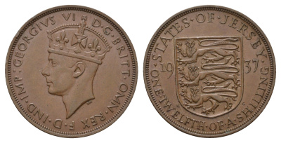 Джерси 1/12 шиллинга 1937 Георг VI (1936-1952) KM 18 бронза 4607-723
