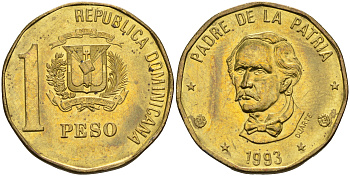 Доминиканская республика 1 песо 1993 Хуан Пабло Дуарте KM 80.2 медь цинк  UNC  4595-711