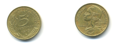 ФРАНЦИЯ 5 САНТИМОВ 1976 ТИП MARIANNE KM 933, LE FRANC 125.12 алюминиевая бронза 3999-1347